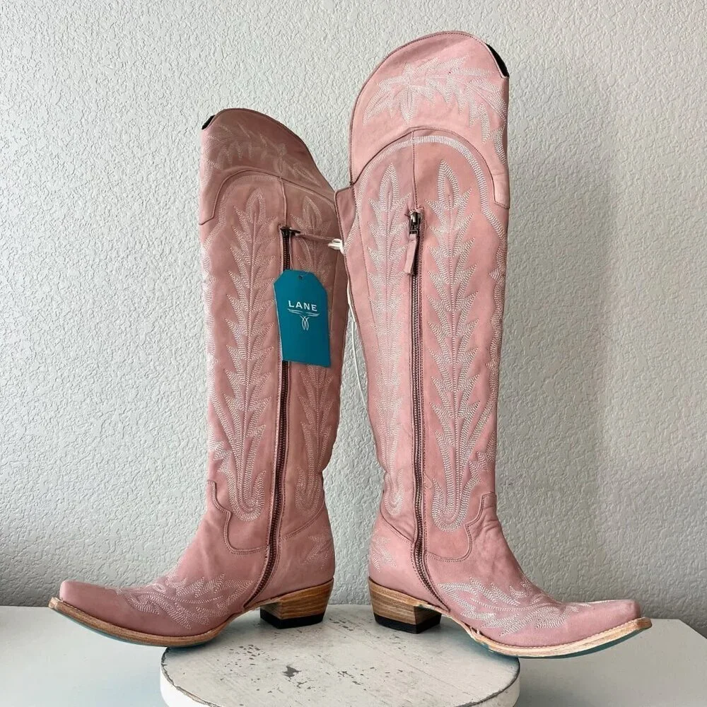 Lane LEXINGTON Over the Knee Womens Cowboy Boots 8.5 Pink Western Cowgirl Tall